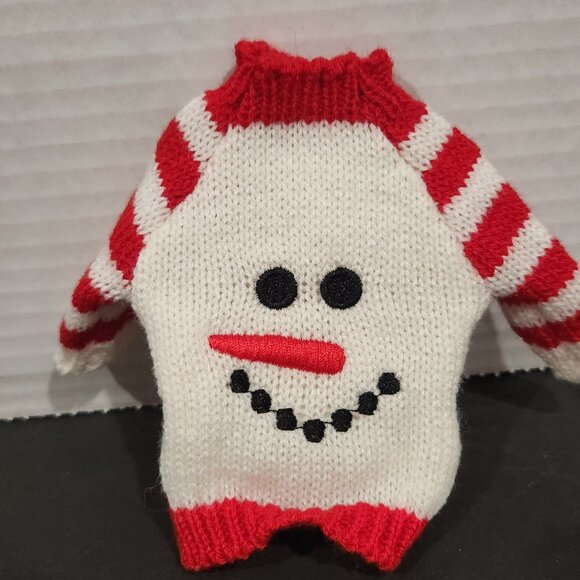 Festive Snowman Face Holiday Red & White Knitted Sweater for Magic Christmas Elf - Picture 1 of 6